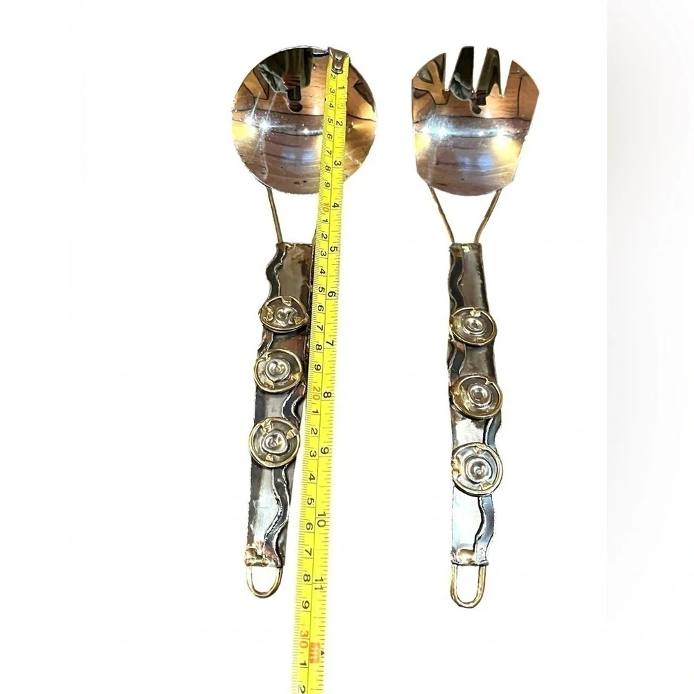 Creative Cooper Handmade Copper and Brass Spoon & Fork Serving Deco Set OOAK